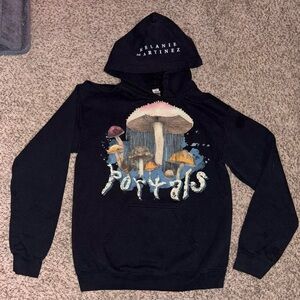 Black and white Melanie Martinez Portals Hoodie with name on hood